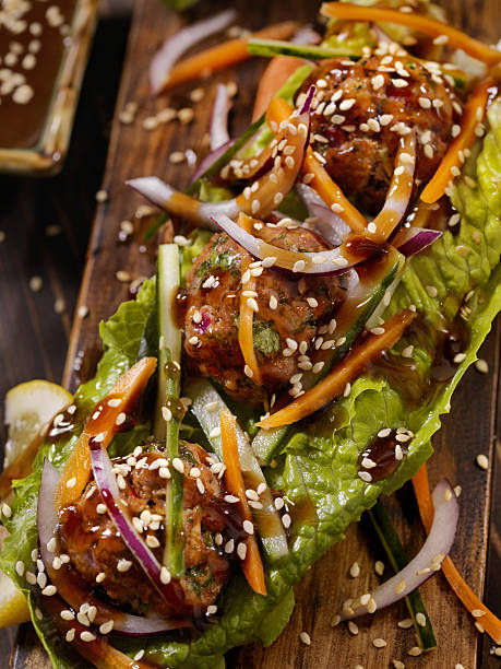 Asian inspired Meatball Lettuce Wrap