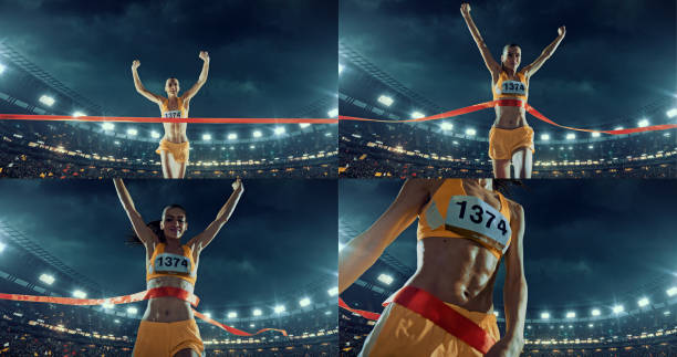 donna atletica running croci linea di finitura - bruno arena foto e immagini stock