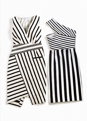 Black And White Striped Dresses for women isolated on white background (with clipping path)