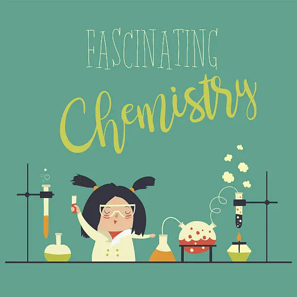 Vector illustration of Girl working in the chemistry laboratory