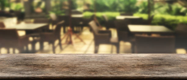 istock Panorama vintage wooden tabletop with blurry summer vintage coff 638568928