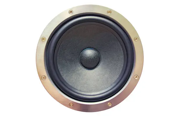 Photo of sound speaker on white background