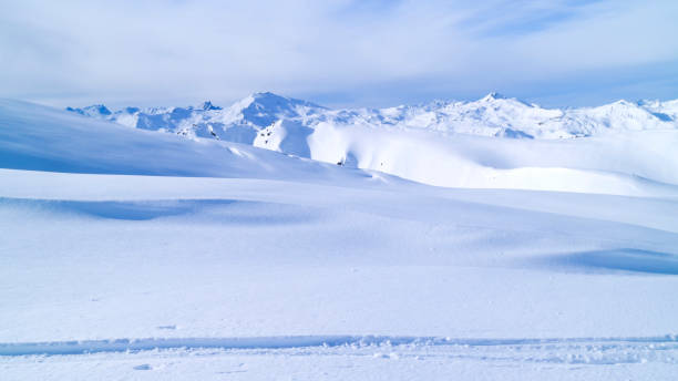 istock Winter snow mountain panorama with ski tracks 638570284