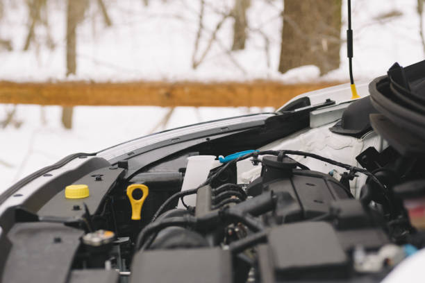 istock Car engine closeup with copy space. Outdoor photo in winter 638570824