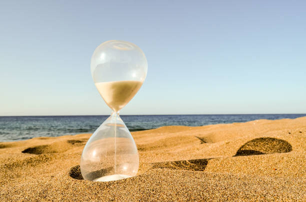 istock Hourglass Clock on the Sand Beach 638572772