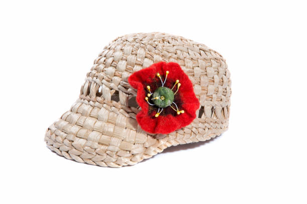 istock Cap made of straw with a flower from a felted wool 638574980