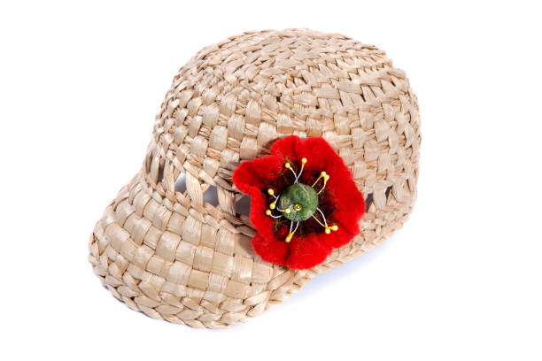istock Cap made of straw with a flower from a felted wool 638575118