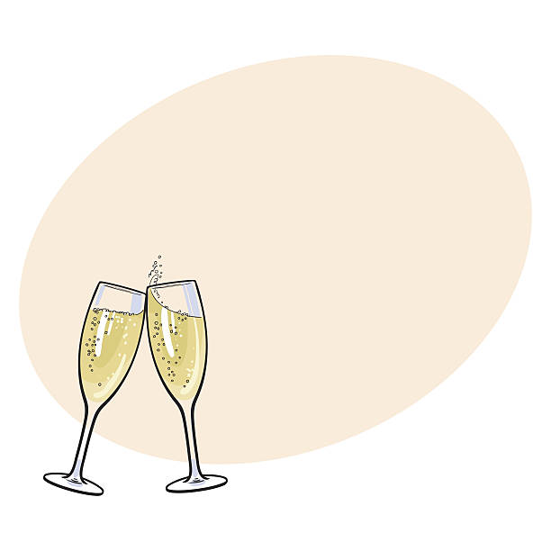 ilustrações, clipart, desenhos animados e ícones de par de taças de champanhe, torrada de férias - white background wine bottle isolated on white champagne