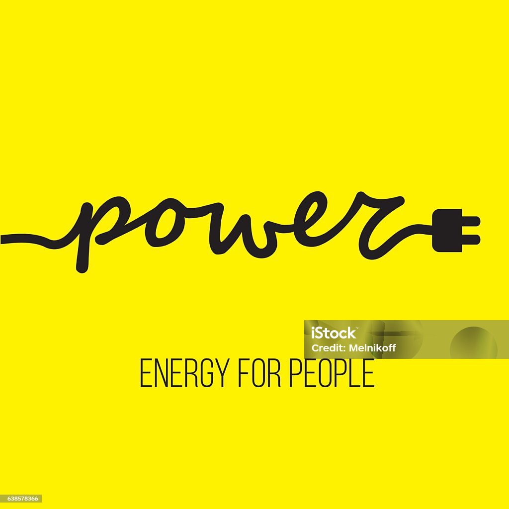 Electric cable in the form of word 'Power' with plug Electric cable in the form of word 'Power' with plug at the end. Energy concept for business logo, card or poster. Place for your slogan or text at the bottom. Power Cable stock vector