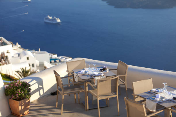 istock Beautiful restaurant terrace with sea view 638579434