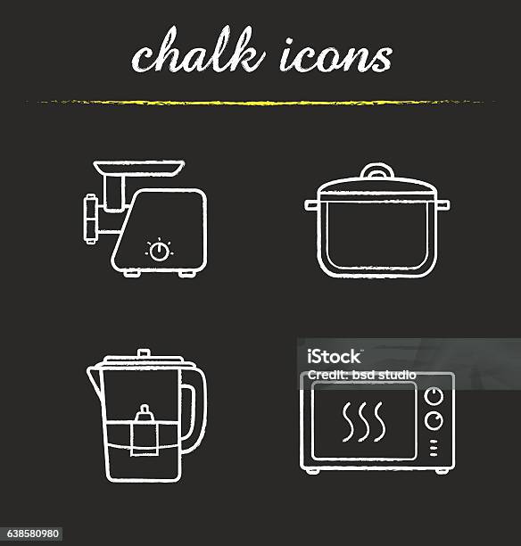 Kitchenware Icons Stock Illustration - Download Image Now - Casserole, Chalkboard - Visual Aid, Cooking Pan
