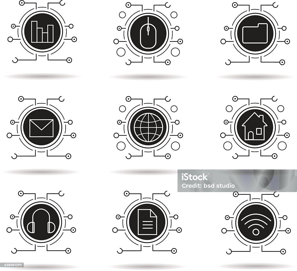 Cyber technology icons Cyber technology black vector icons set. Cloud computing. Wifi, access, digital storage, email security, worldwide network, web document, digital music, smart house Accessibility stock vector