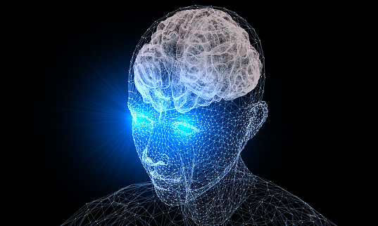 3D transparent human head and brain image. Mental Health.