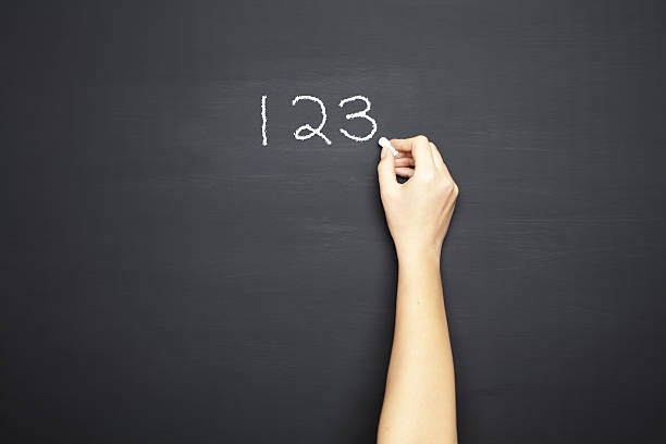 Handwriting numbers 1,2,3 and chalk on blackboard Handwriting numbers 1,2,3 and chalk on blackboard the human body writing black human hand stock pictures, royalty-free photos & images