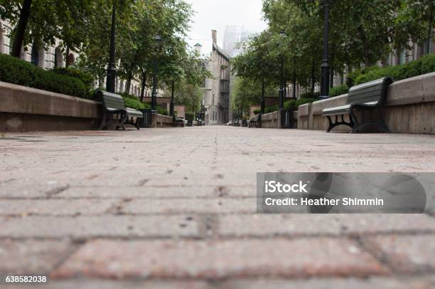 Low Point Of View Looking Down A Brick Paved Pedestrian Stock Photo - Download Image Now