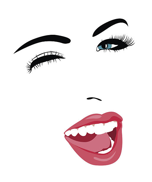 Blue eye woman face winking at camera vector art illustration