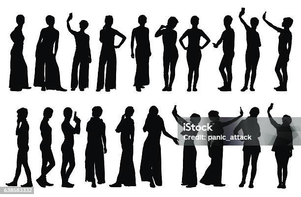 Collection Of Different Short Hair Woman Silhouettes In Various Poses Stock Illustration - Download Image Now