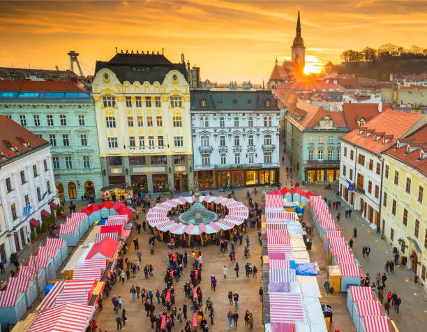 Photo of View on Christmas market on the Main square in Bratislava