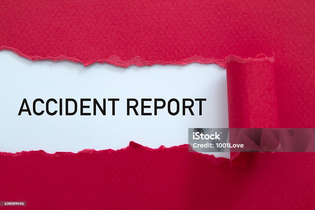 Accident report Accident report word written under torn paper. Misfortune Stock Photo