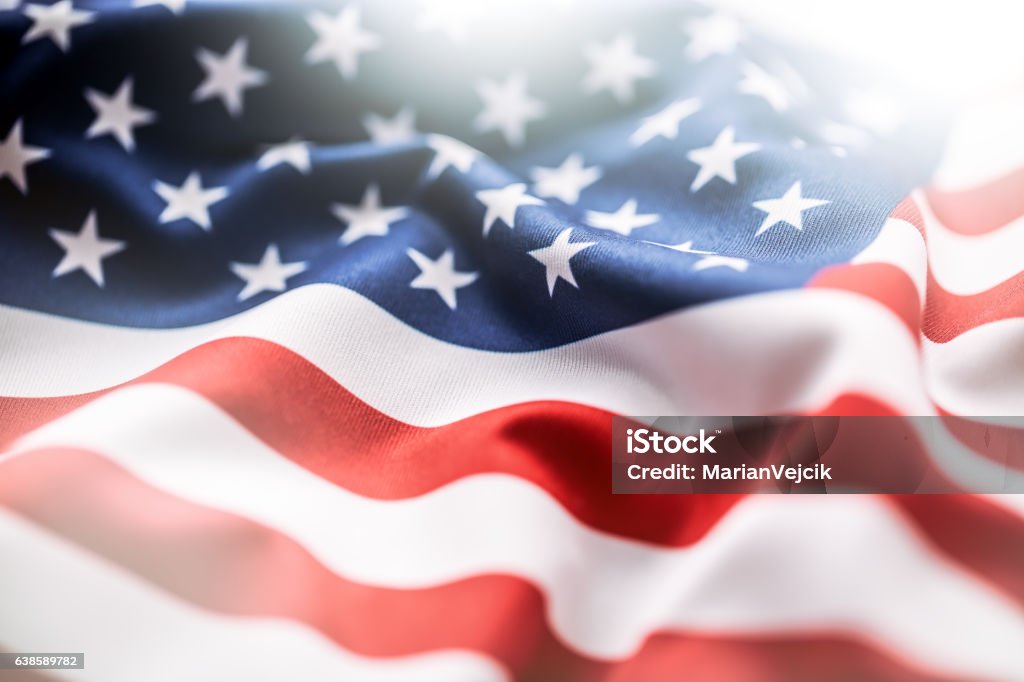 USA flag. American flag. American flag blowing wind. Close-up. USA flag. American flag. American flag blowing wind. Close-up. Studio shot. American Flag Stock Photo