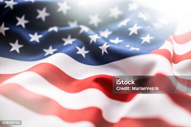 Usa Flag American Flag American Flag Blowing Wind Closeup Stock Photo - Download Image Now