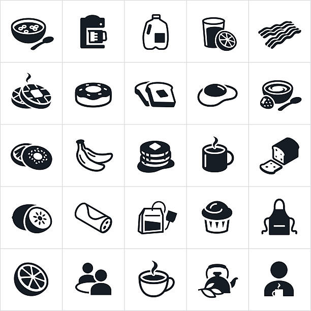 frühstück lebensmittel icons - milk bread stock-grafiken, -clipart, -cartoons und -symbole