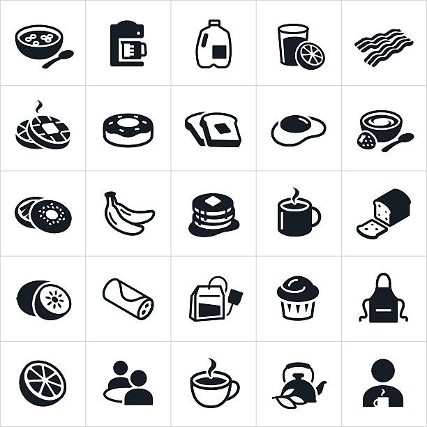 ilustraciones, imágenes clip art, dibujos animados e iconos de stock de iconos de alimentos para el desayuno - desayuno