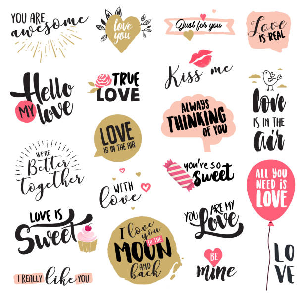 ilustraciones, imágenes clip art, dibujos animados e iconos de stock de juego de pegatinas e insignias del día de san valentín - valentines day heart shape backgrounds star shape