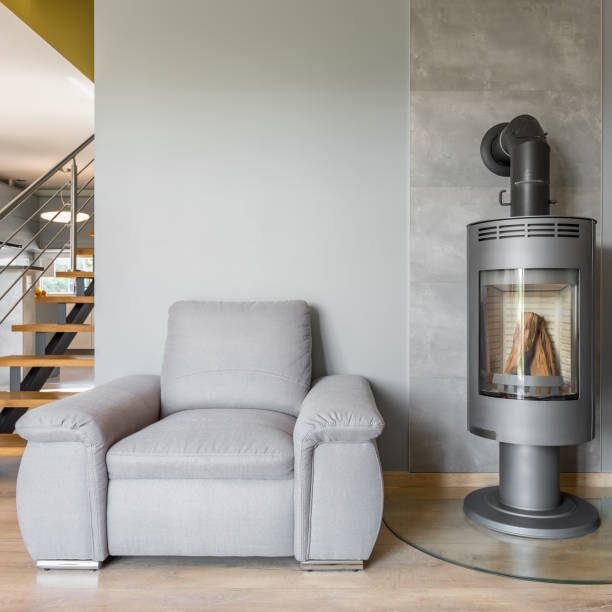 istock Comfortable armchair and fireplace 638592334