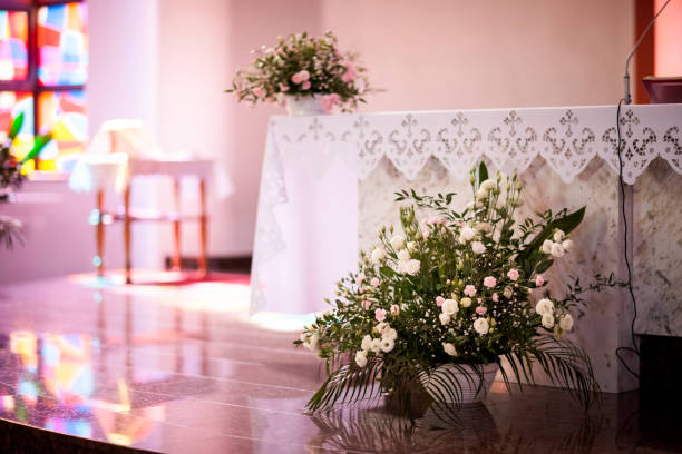 istock Beautiful church decorated for wedding ceremony 638593696