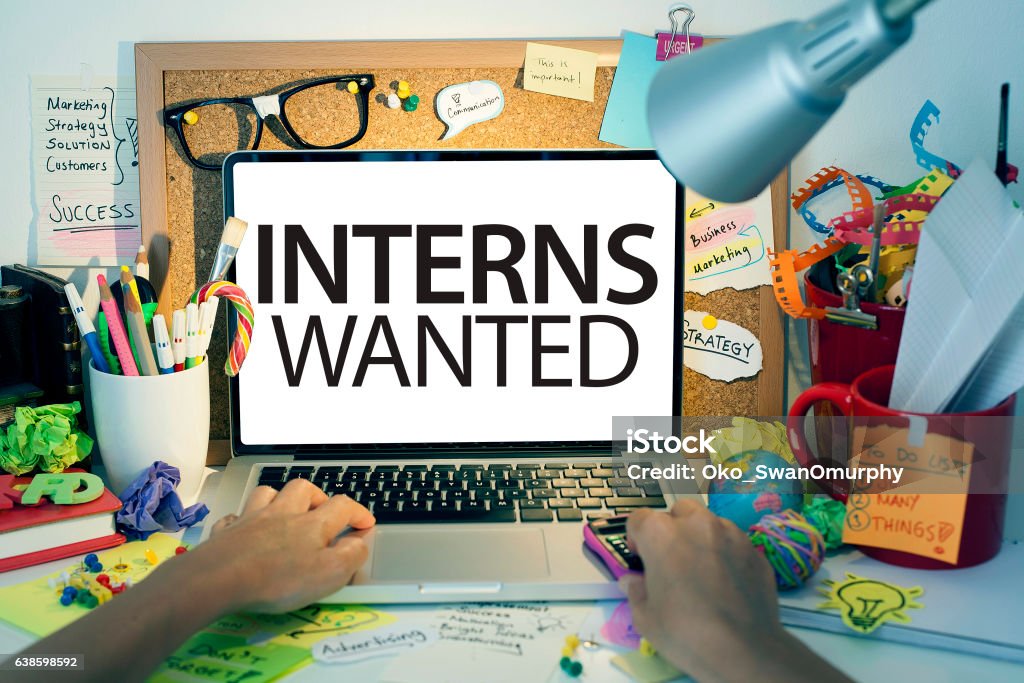 Interns wanted internship Working, Trainee, Searching, Recruitment Office Stock Photo