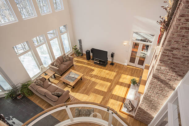 istock Looking down on spacious family room from high balcony 638598926