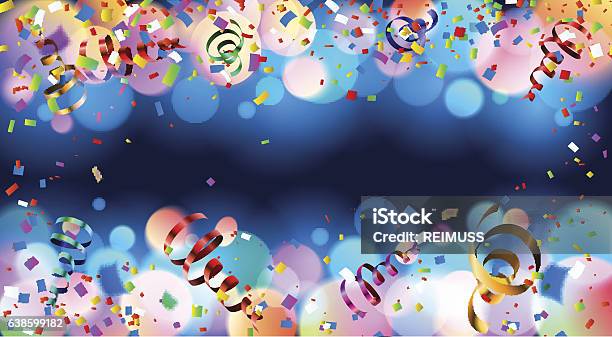 Dark Blue Holiday Background With Colorful Shining Bokeh And Serpentine Stock Illustration - Download Image Now