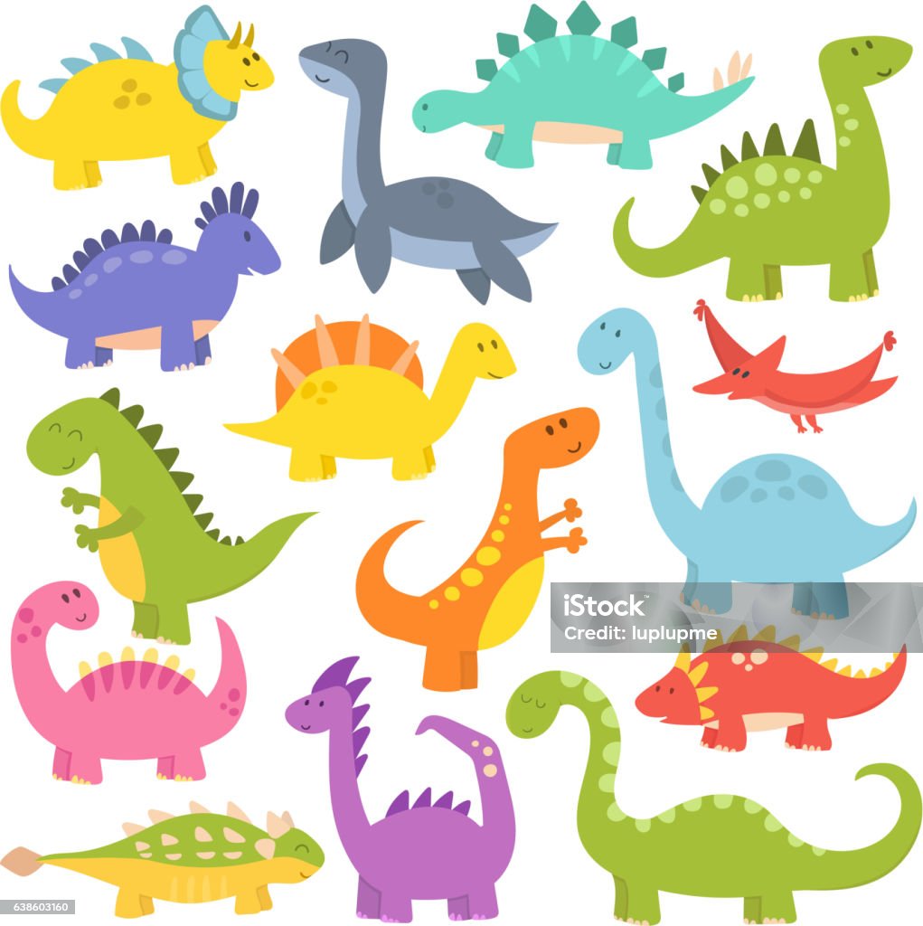 Dessin animé dinosaures mignons vecteur. - clipart vectoriel de Dinosaure libre de droits