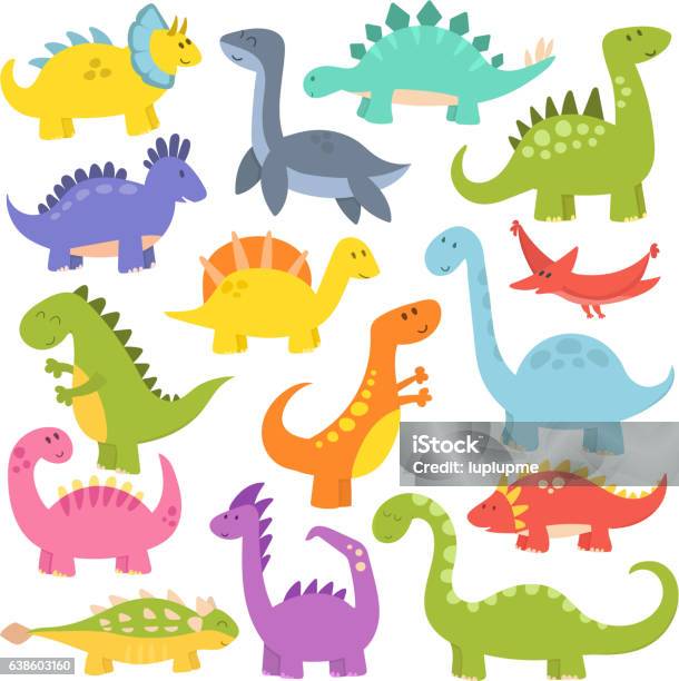 Cartoon Cute Dinosaurs Vector Stock Illustration - Download Image Now - Dinosaur, Illustration, Large