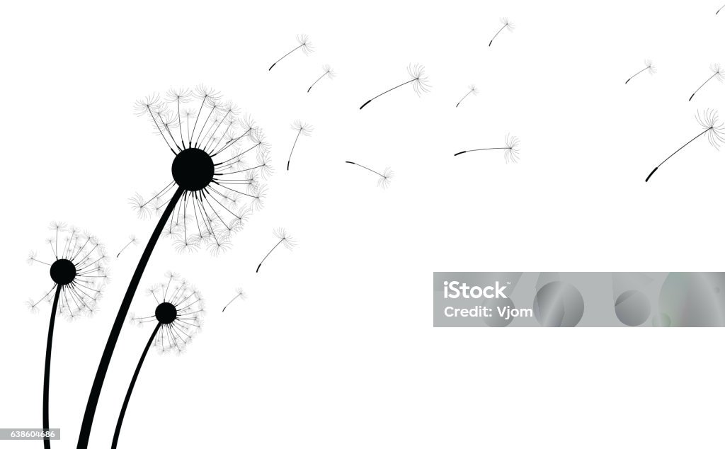 White background with dandelions. White background with silhouettes of dandelions. Vector paper illustration. Dandelion stock vector