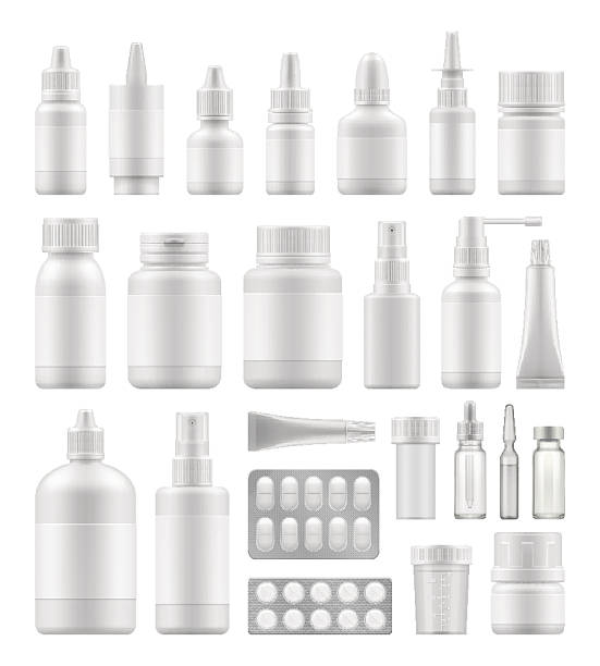 ilustrações, clipart, desenhos animados e ícones de mock-up de embalagens de plástico branco - bottle vitamin pill nutritional supplement white