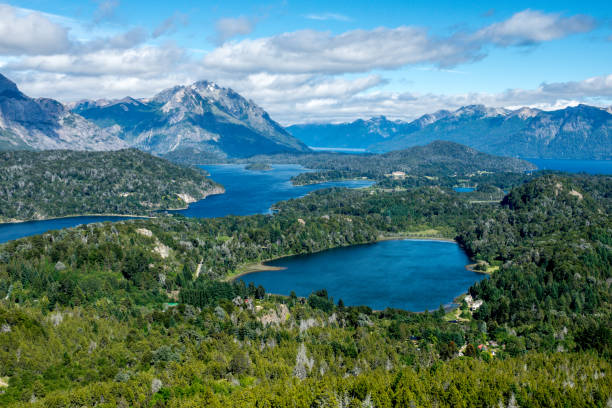 The Lake Nahuel Huapi A bird's eye view of the Lake Nahuel Huapi in Bariloche, Argentina. nahuel huapi national park stock pictures, royalty-free photos & images