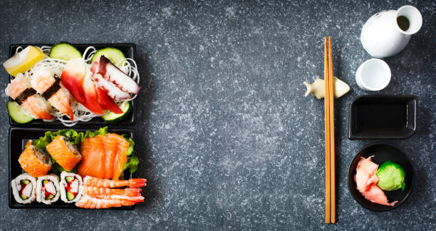 set di sushi. - caviar salmon red gourmet foto e immagini stock