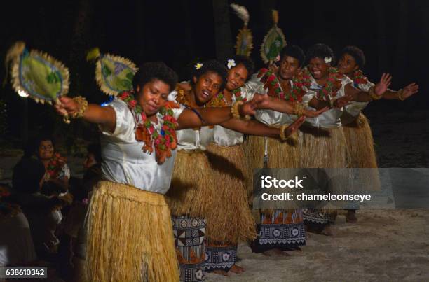 Fijian Women Dancing Traditional Female Dance Meke The Fan Dan Stock Photo - Download Image Now