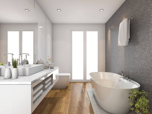 istock 3d rendering wood bathroom and toilet with daylight from window 638610352