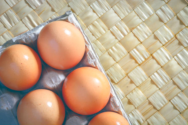 Chicken eggs on the table. Morning Breakfast