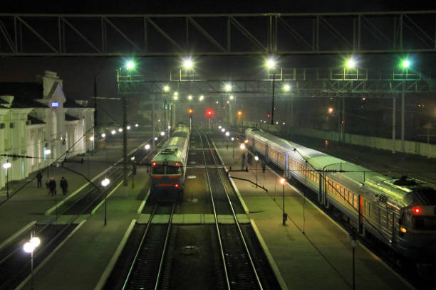 istock Railway station in Kremenchug, Ukraine at night 638615462