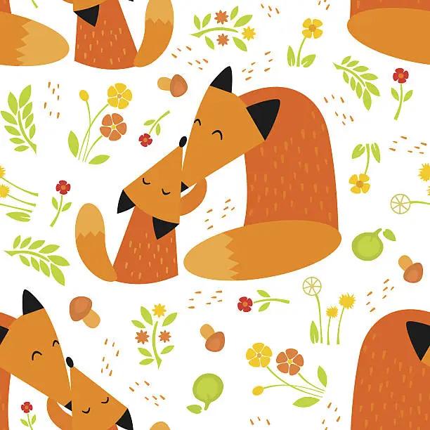 Vector illustration of Seamless pattern with foxes.