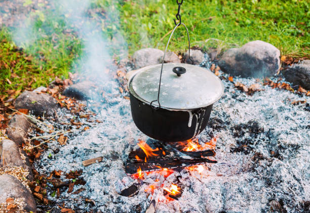 istock Metal pot over a campfire outdoors 638618948
