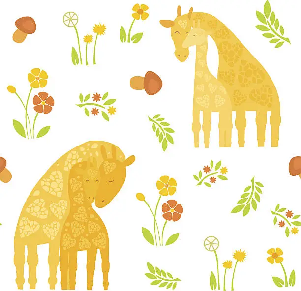 Vector illustration of Cartoon pattern with Cute giraffes