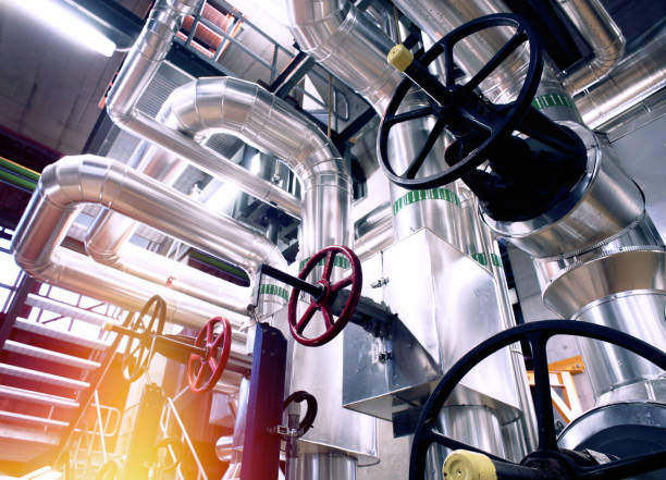istock Industrial zone, Steel pipelines, valves and cables 638619564