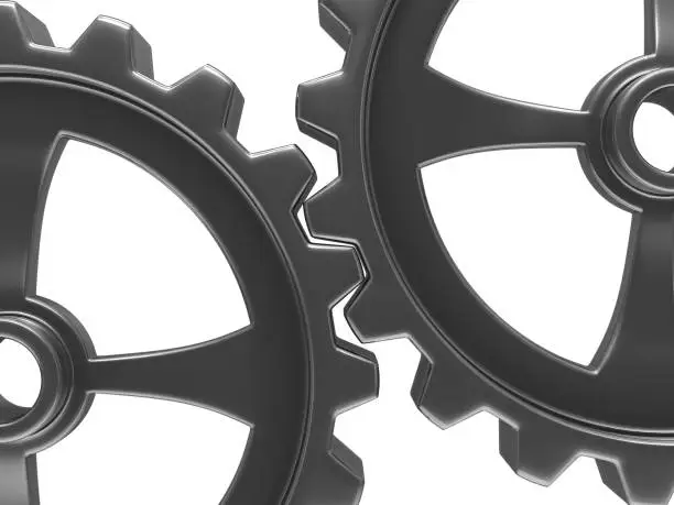 Photo of Two gears on white background. Isolated 3D image
