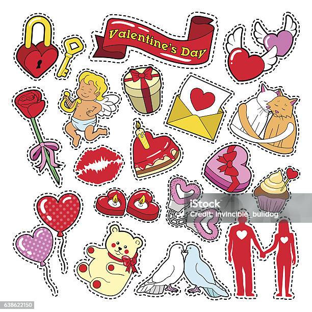 Happy Valentines Day Stickers Patches Badges Stock Illustration
