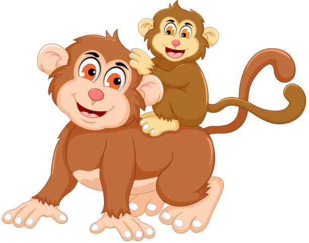 Funny Monkey Cartoon With Her Baby Stock Illustration - Download Image Now  - Animal, Animal Body Part, Animal Hand - iStock